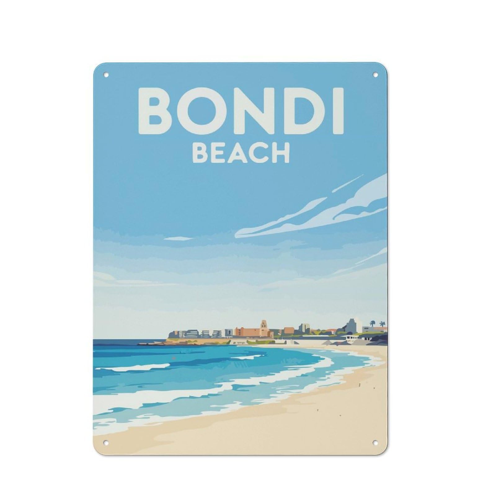 Junmoney Bondi Beach Illustration Tin Wall Plaque 40X30cm With For Guest Room Or Hallway, For Hallway Wall Decor Fans