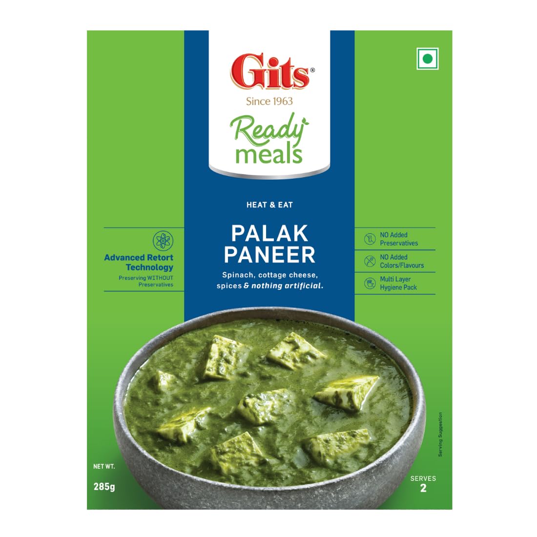 Gits Ready to Eat Palak Paneer, Pure Veg, Heat and Eat Indian Dish, Microwaveable, 855g (Pack of 3 X 285g Each) - Image 4 thumbnail