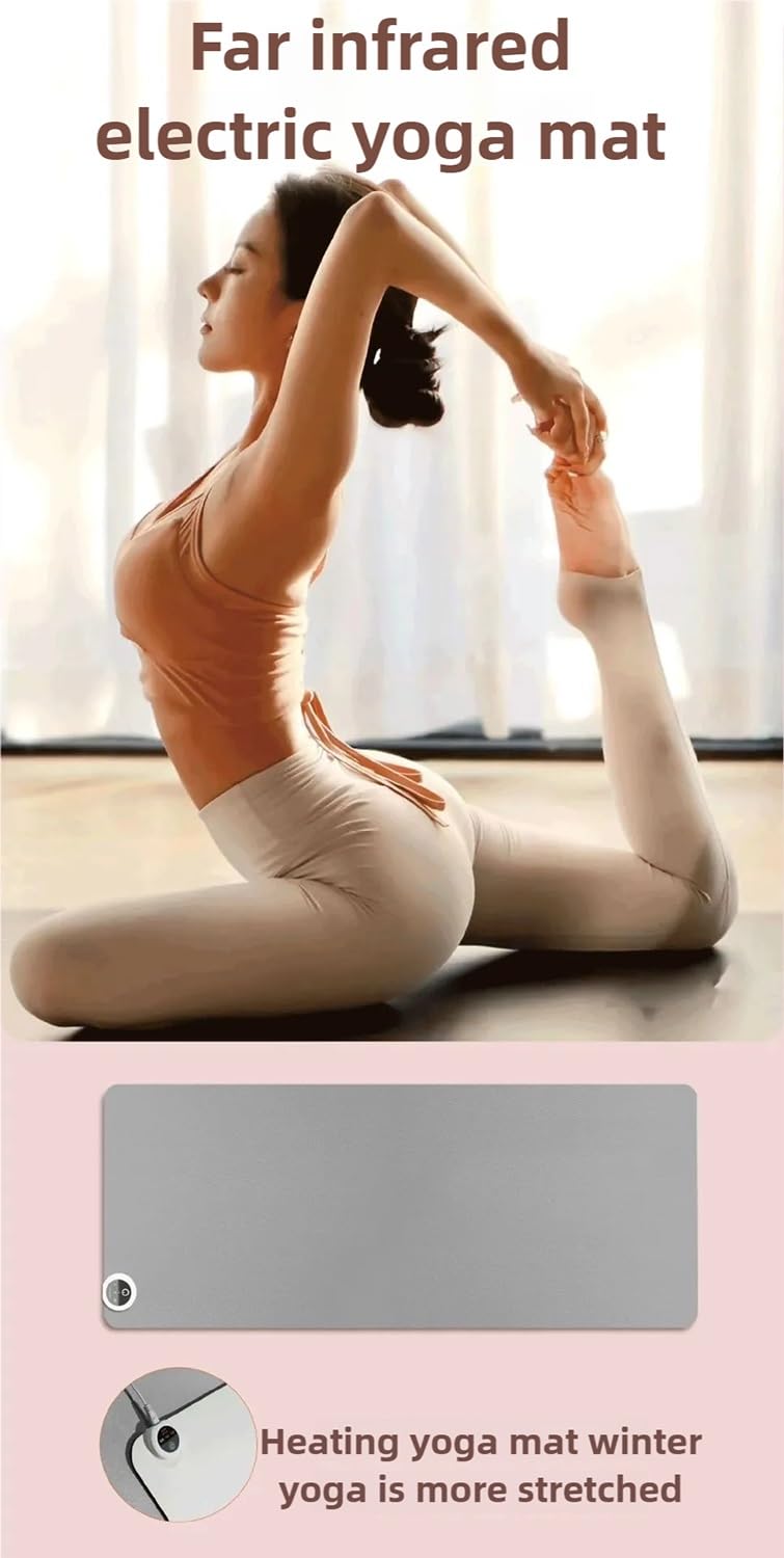 Tappetino da yoga riscaldato elettrico, in TPE spesso 8 mm, ecologico, antiscivolo e impermeabile, timer da 90 minuti, protezione contro il surriscaldamento
