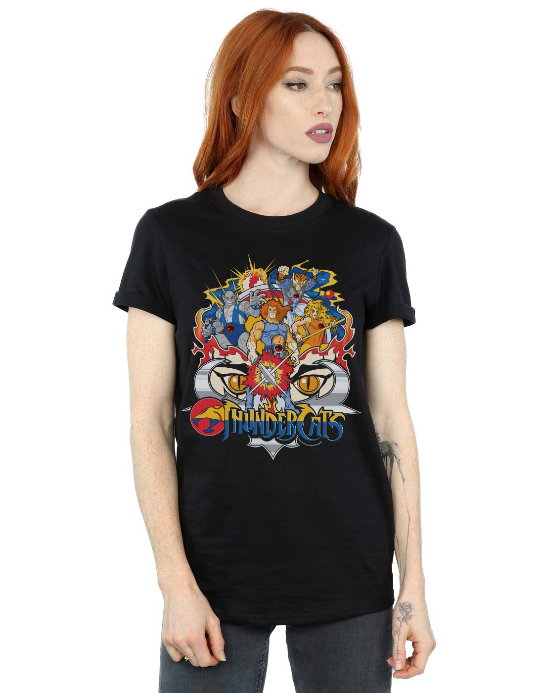 Absolute Cult Women's Black Thundercats Action Group Shot Boyfriend Fit T-Shirt Medium