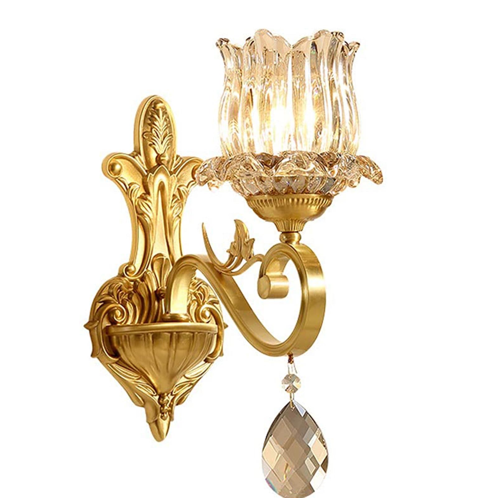 HXYSXHJUO Indoor Metal Wall Lamp,Gold All-Copper Stent E14 Bulb Light, Flower-Shaped Glass Lampshade Sconce, For Living Room Bedroom Kitchen Hallway