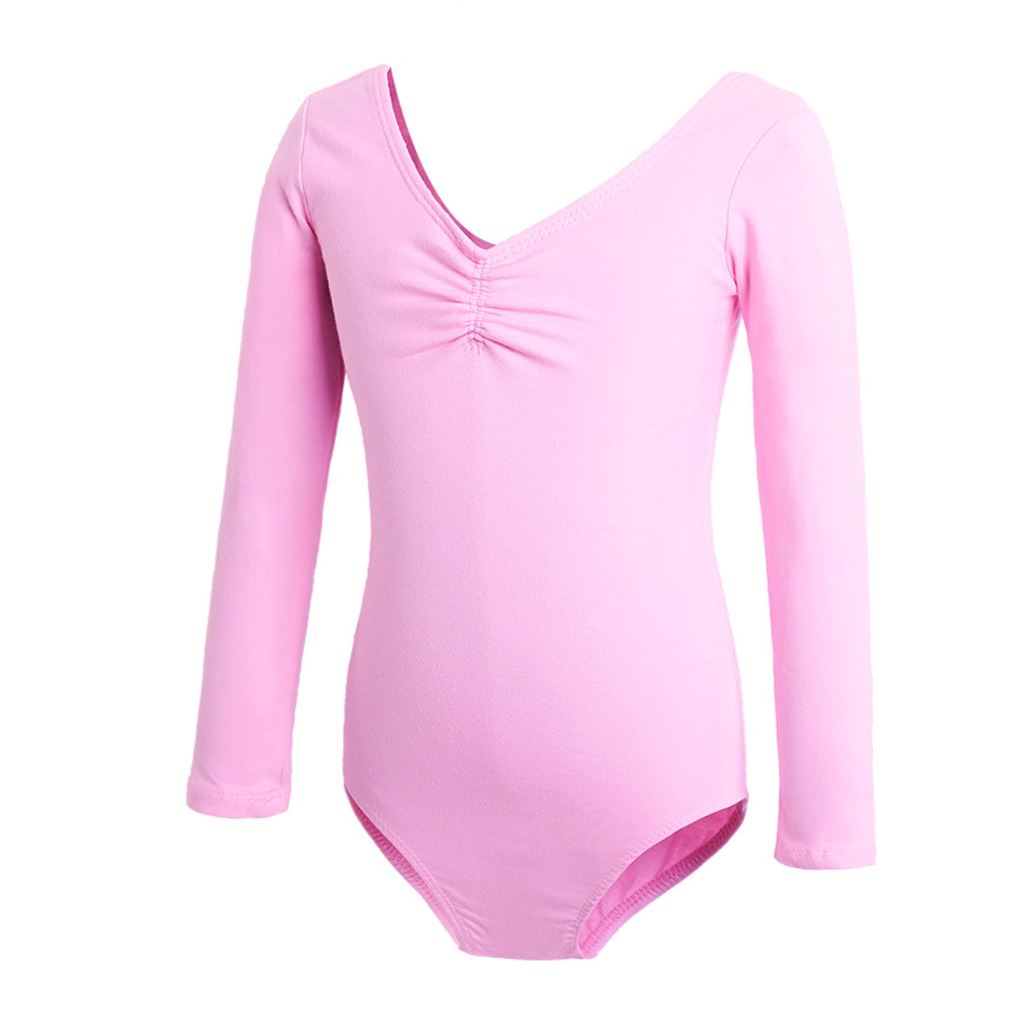 Legou Children's Dance Clothing Solid Color Ballet Clothing Dance one Piece Performance Clothing Pink Long Sleeves+Closed Crotch 150CM