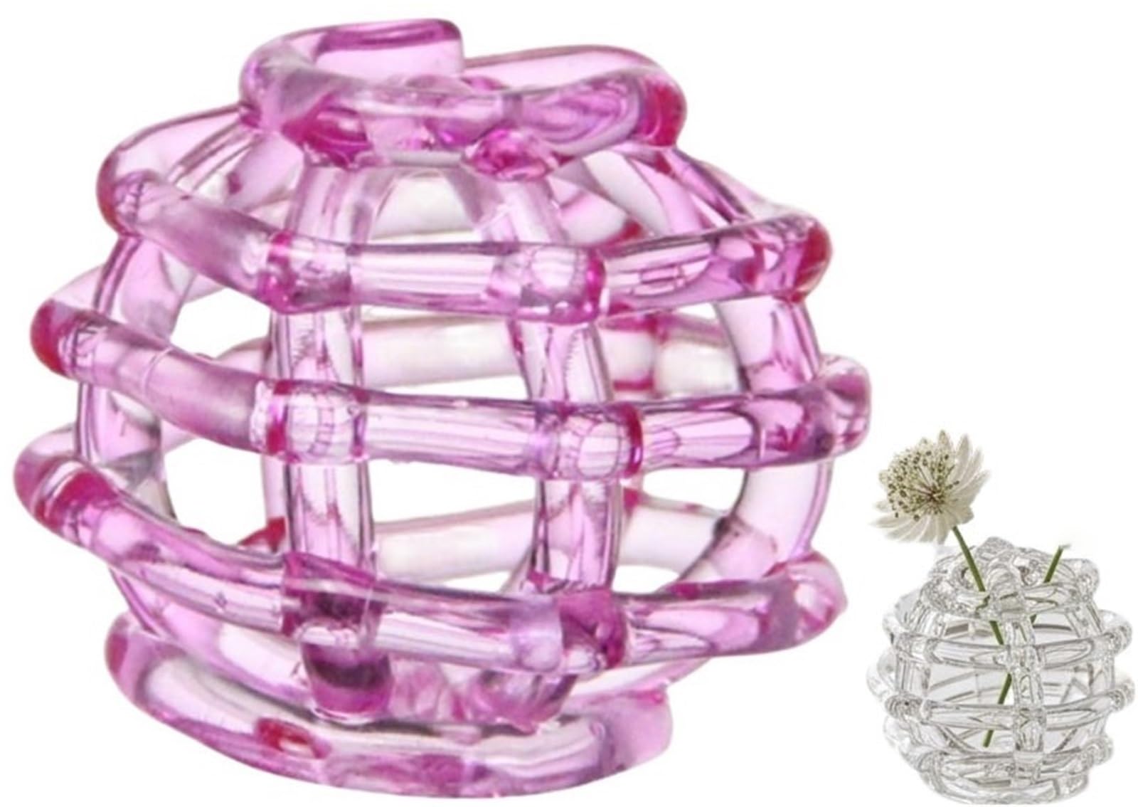 Glass Ball Floral Stems Holder, Clear Glass Flower Frog for Vases,Artistic Twisted Design for Home Decor(Pink)