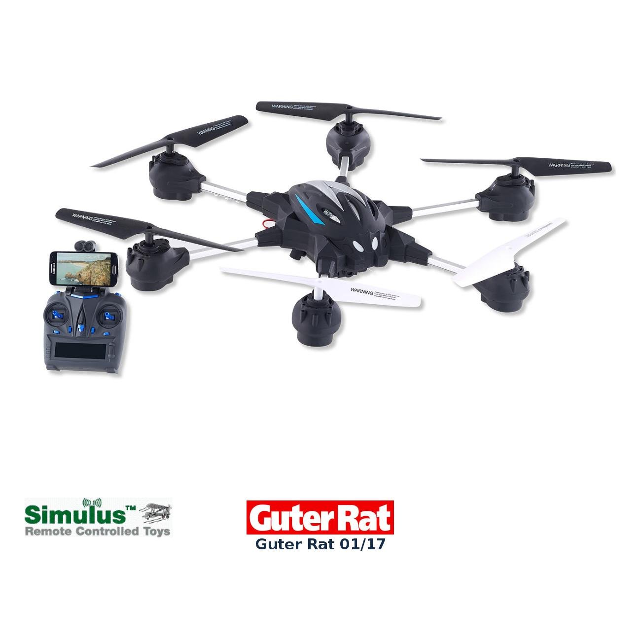 Simulus Drohne mit Kamera: Hexacopter GH-50.cam mit VGA-Kamera & Live-View per WLAN, 2,4 GHz, App (Hexakopter, Flugdrohne, RC)