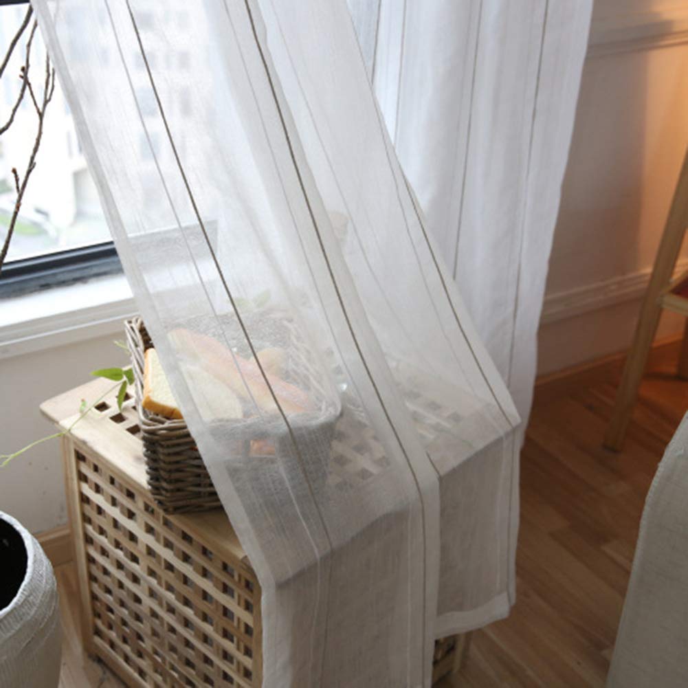 2 Panel Raya Visillos Cortinas Lino de algodón Translucida Cortinas con Ojales Modernos Voiles Cortinas para Dormitorio Salón Balcón,W140xL180cm