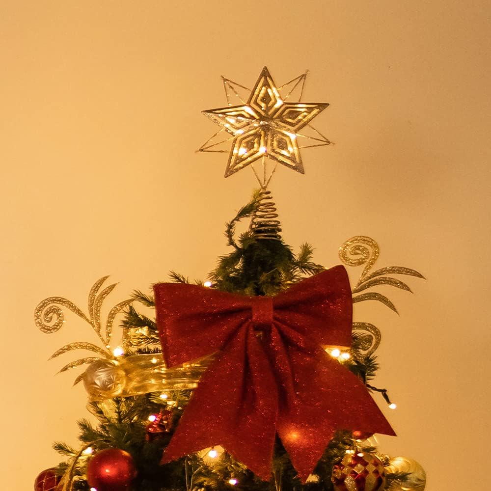 Deco Noel Rose Cimier De Sapin De Noël étoile 23 Cm En Plastique Or Clair Decoration Sapin De Noel Rose