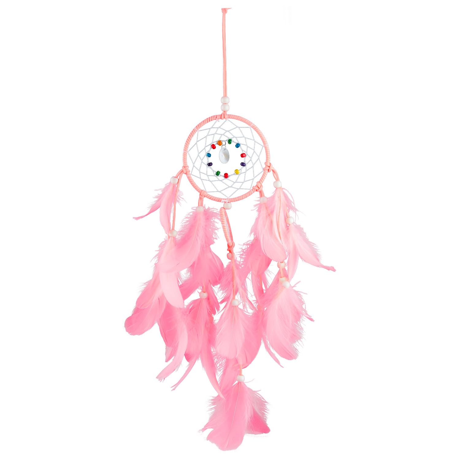 Hopzab Girls Pink Handmade Led Dream Catcher With Feathers, Colorful Indian Boho Wall Hanging, Bedroom Or Nursery Decoration, Blessing Gift For Kids, And Teens(Pink)