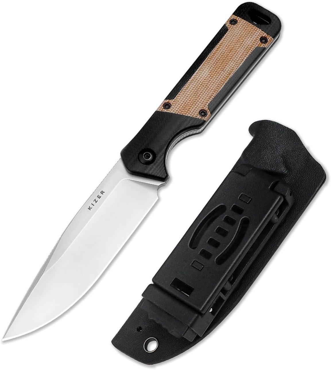 Kizer Militaw Outdoor Survival Feststehende Messer mit Scheide, 1067A2 | 9,7cm Nitro V Blade Jagdmesser Messer mit G10 & Micarta Griff, EDC Bushcraft Messer für Männer Frauen Geschenk