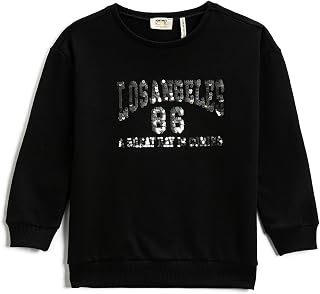 Koton Girl's Printed Sweatshirt Sequin Detail Cotton