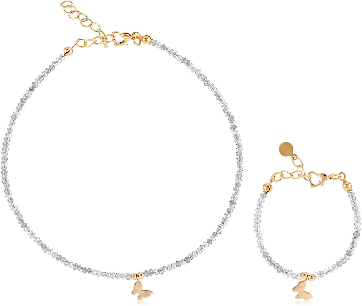 New Gold Plated Necklace and Bracelet with Butterfly for Kids - EE3862XSSHS