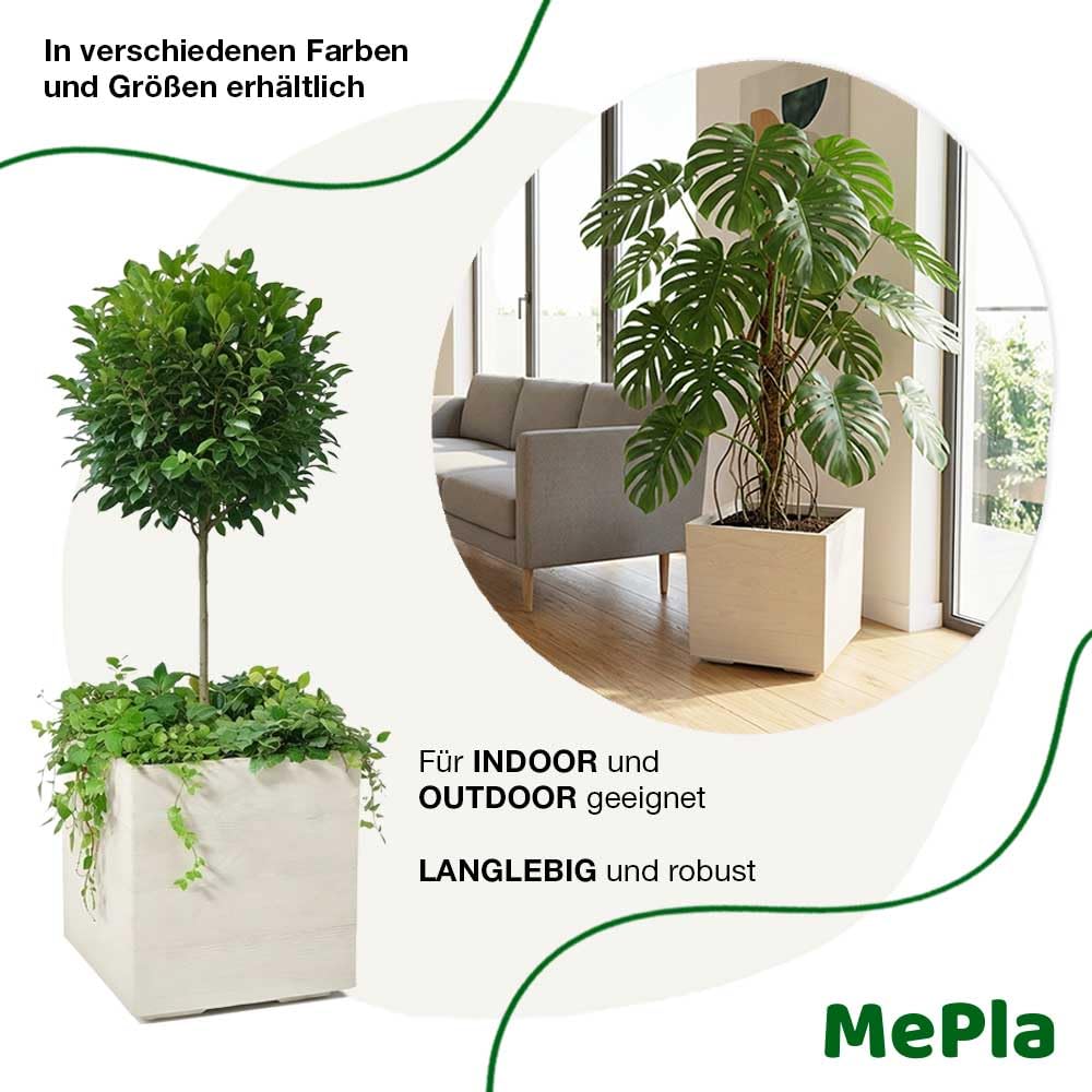 MePla - Kübel KARO-30 - Holzoptik - Doppelwandig mit Rollen – Made in EU – Bruchsicher, UV-beständig & wetterfest