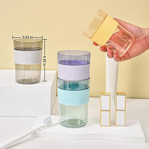 Miniatura 6 de Homusutori Vaso de baño con funda para tazas, soporte de plástico para cepillos de dientes, vaso reutilizable irrompible, fácil de sostener (gris y