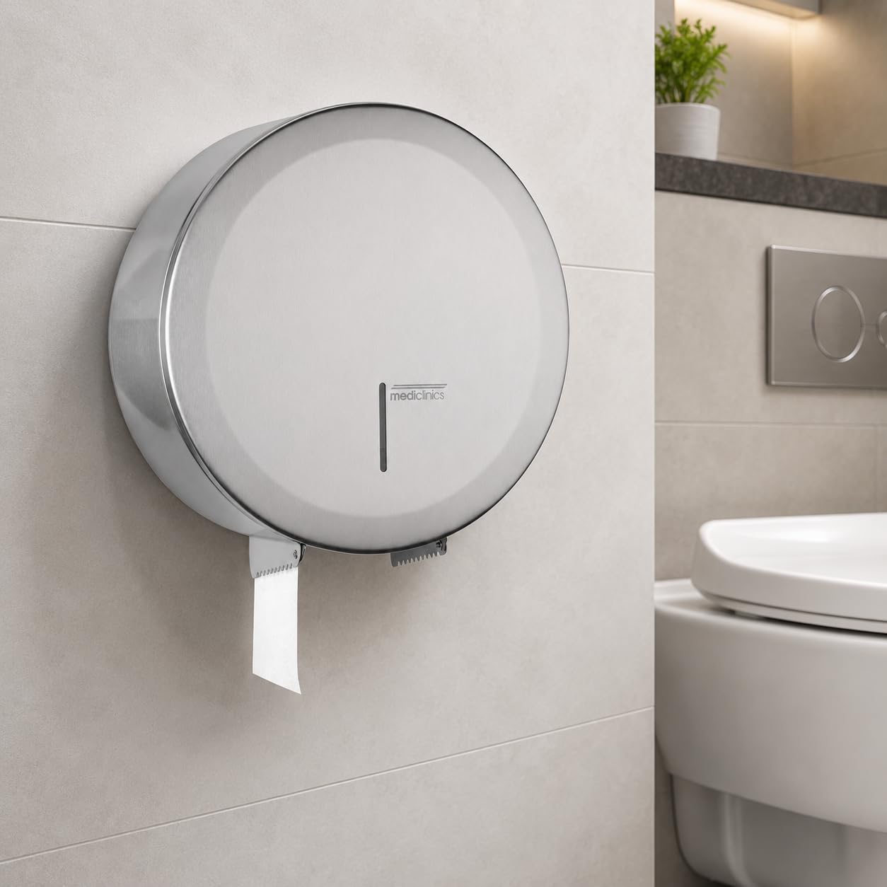 Mediclinics Dispensador de Papel Higiénico Industrial para Baños Públicos, Portarrollos para Bobina, Acero Inoxidable AISI 304, Hoteles, Hospitales y Oficinas (Acero Inoxidable Satinado)