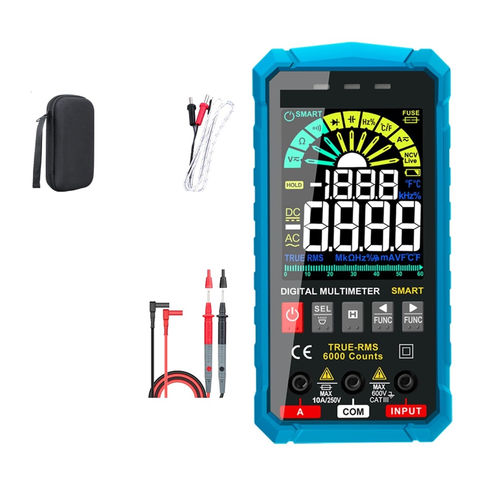 Cyfrowy Multimetr Tester Napięcia True Kondensator 6000 Zlicza Miernik Tranzystorowy AC DC Ohm NCV Uniwersalny Multimetro Szybko Dokładnie Łatwy Odczyt(119B-BLUE)