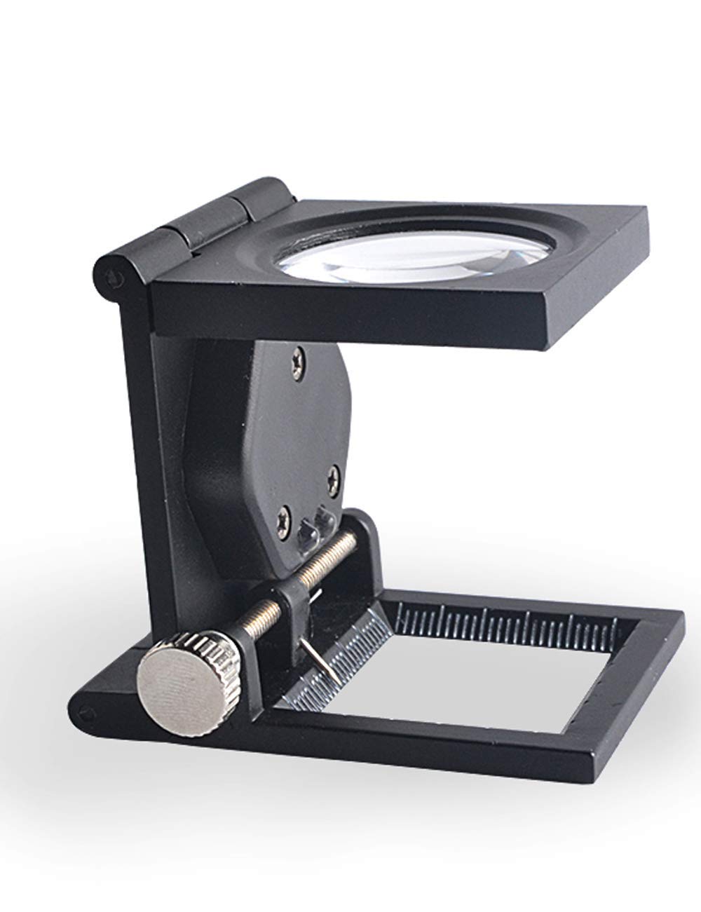 Occhiali fotografici con due perline LED ad alta luminosità Lente d'ingrandimento 10X con bilancia e lancette Lente d'ingrandimento pieghevole portatile per la lettura Lente d'ingrandimento per ripara