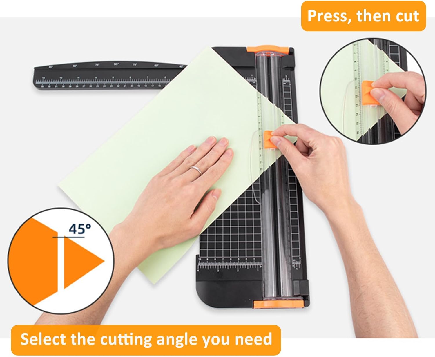 Portable Paper Cutter, 12.2 Inch Desktop A4 Paper Trimmer with Sliding Cutter Head, Side Ruler, and Safety Features for Crafting Photos, Cards, Office Supplies