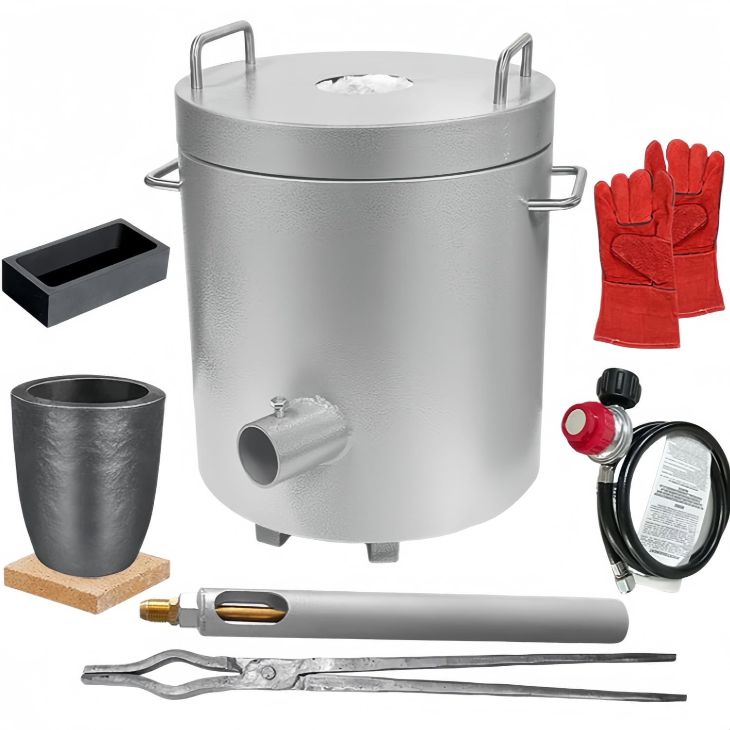 Horno de fusión de Metales a propano, Kit de fundición de 6 kg con crisol de 650 ml y Fuente de Calor, para Metales por Debajo de 1300 °C (2372 °F), Oro, Plata, Cobre, latón.