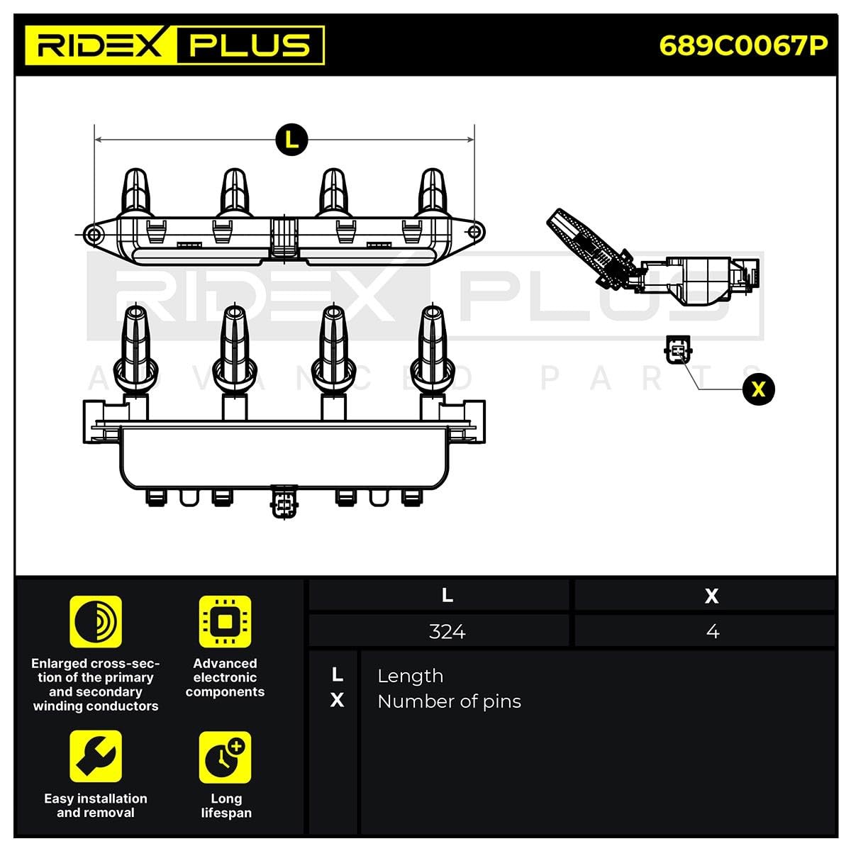 RIDEX PLUS 689C0067P Bobina d'accensione Compatibilità con PEUGEOT 206 2 volumi/Coda spiovente 2A/C