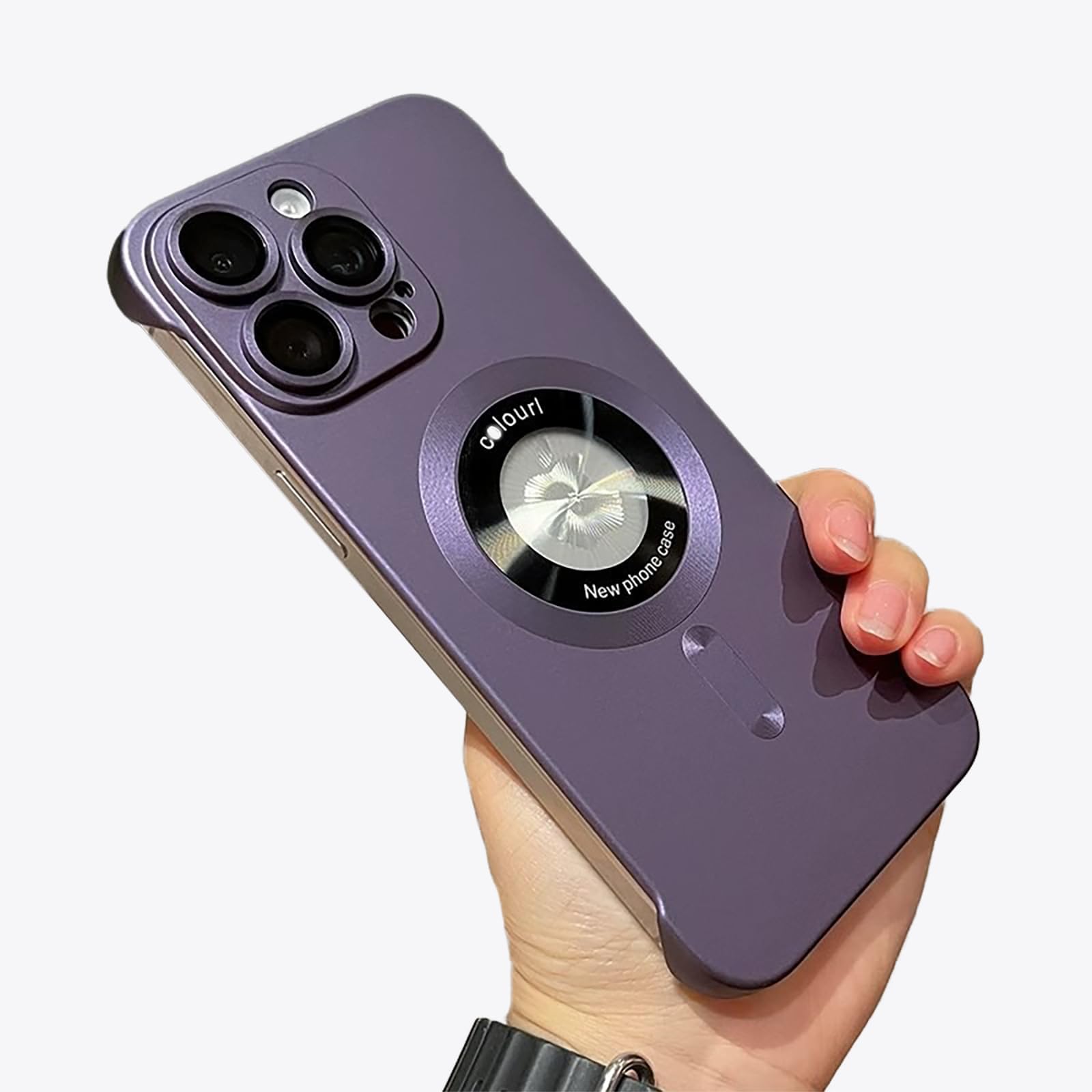 HUHUCASE Suitable for IPhone17ProMax Magnetic Mobile Phone Case, Missing Label Borderless Bare Metal Feel Mirror Protective Cover (Purple,iPhone 14