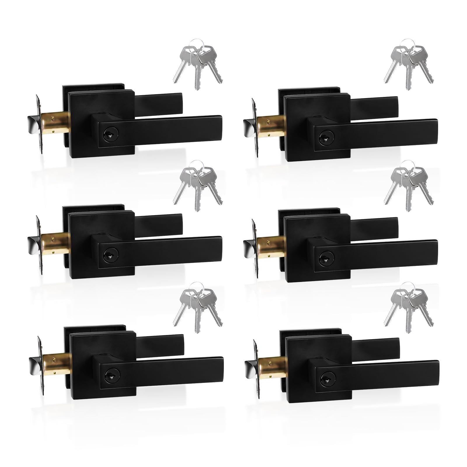 HARDHAWK Matte Black Door Handle Heavy Duty Exterior Door Handle with Lock and Keys Reversible Square Door Lever Door Knob with Lock Door Lever for