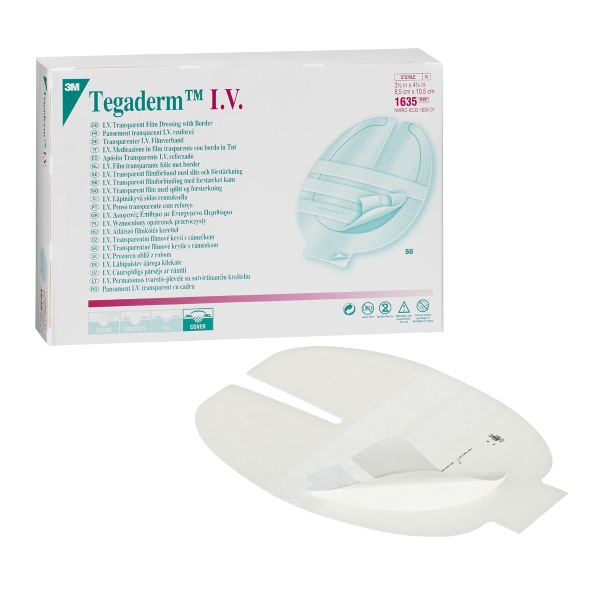 3M Tegaderm™ IV - cm 8.5x10.5 Medicazione adesiva sterile in Film di Poliuretano con bordo in TNT per cateteri venosi centrali, Confezione 50 Pezzi