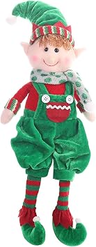 Christmas Hanging Leg Elf Dolls, Sitting Plush Figurines for Holiday Decor, Boy and Girl Elf Design, for Kids Green