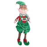 Christmas Hanging Leg Elf Dolls, Sitting Plush Figurines for Holiday Decor, Boy and Girl Elf Design, for Kids (Green)
