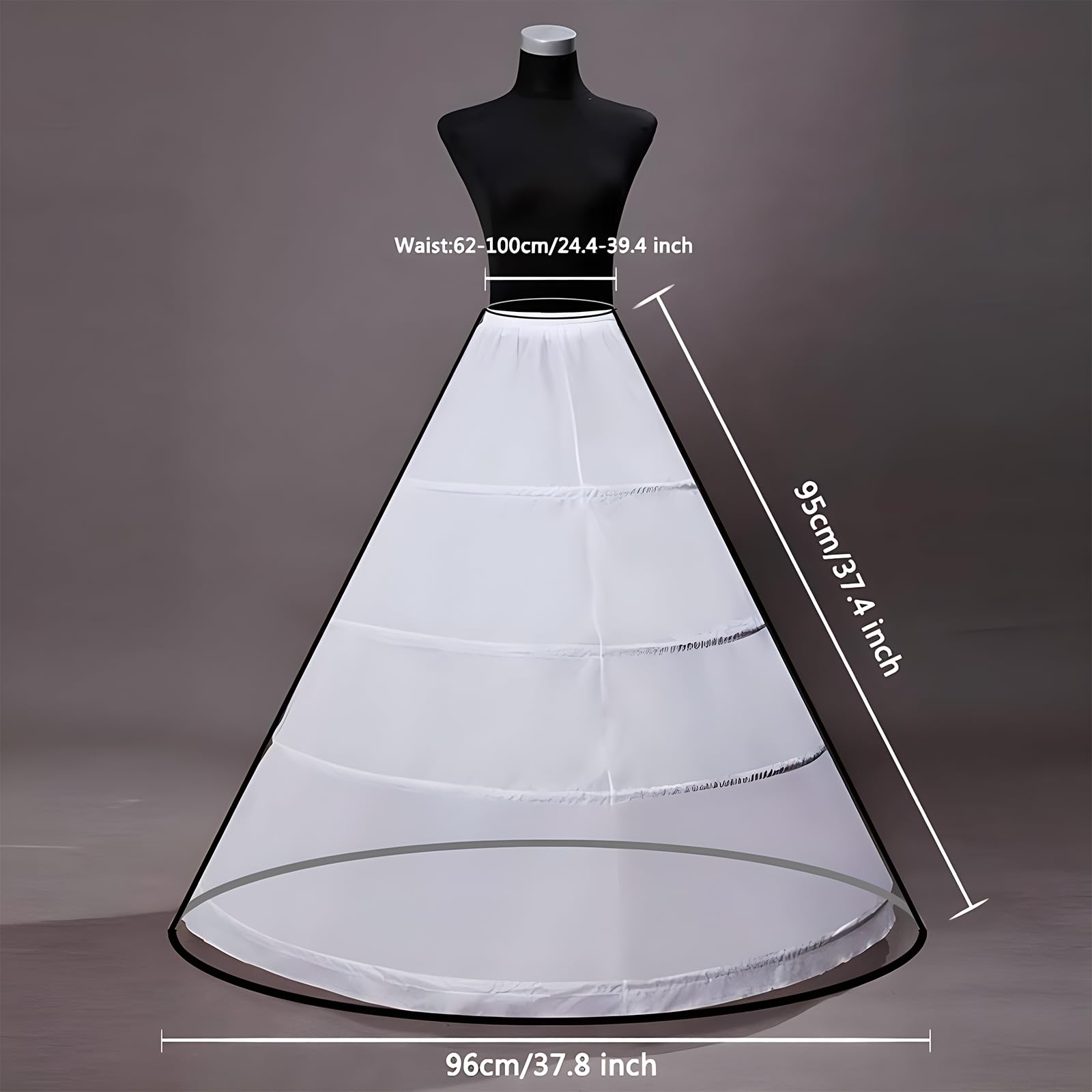 YULUOSHA Damen Petticoat 4 Reifen A-Linie Unterrock Krinoline Boden Länge Hochzeit Ballkleid Rock rutscht Brautkleid Petticoats
