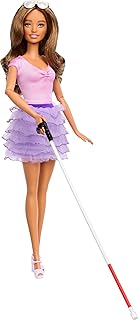 Barbie Fashionistas Doll #228, First-Ever Blind Doll Wearing Pink Top and Ruffled Skirt with Cane and Sunglasses in Partnership with The American Foundation for The Blind