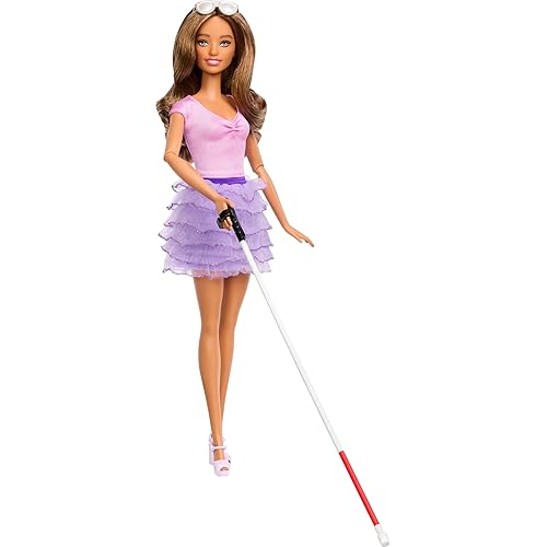 Barbie Fashionistas Doll #228, Blind Barbie Doll Wearing Pink Top and Ruffled Skirt with Cane and Sunglasses in Partnership with The American Foundation for The Blind