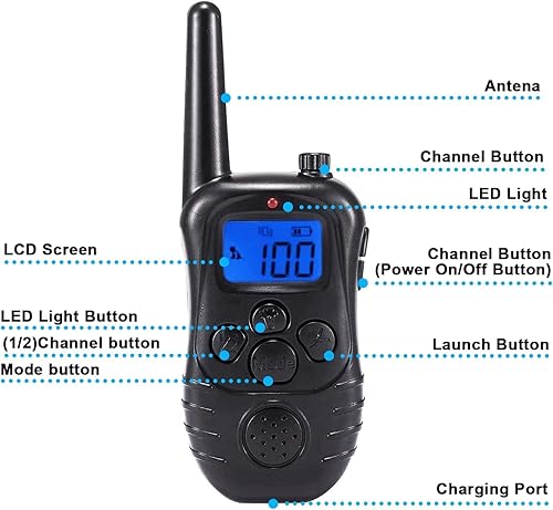 Miniatura 3 de YEHOBU Collar de choque para perros grandes 100  impermeable recargable con control remoto seguro para vibración de pitido 4 modos de choque para