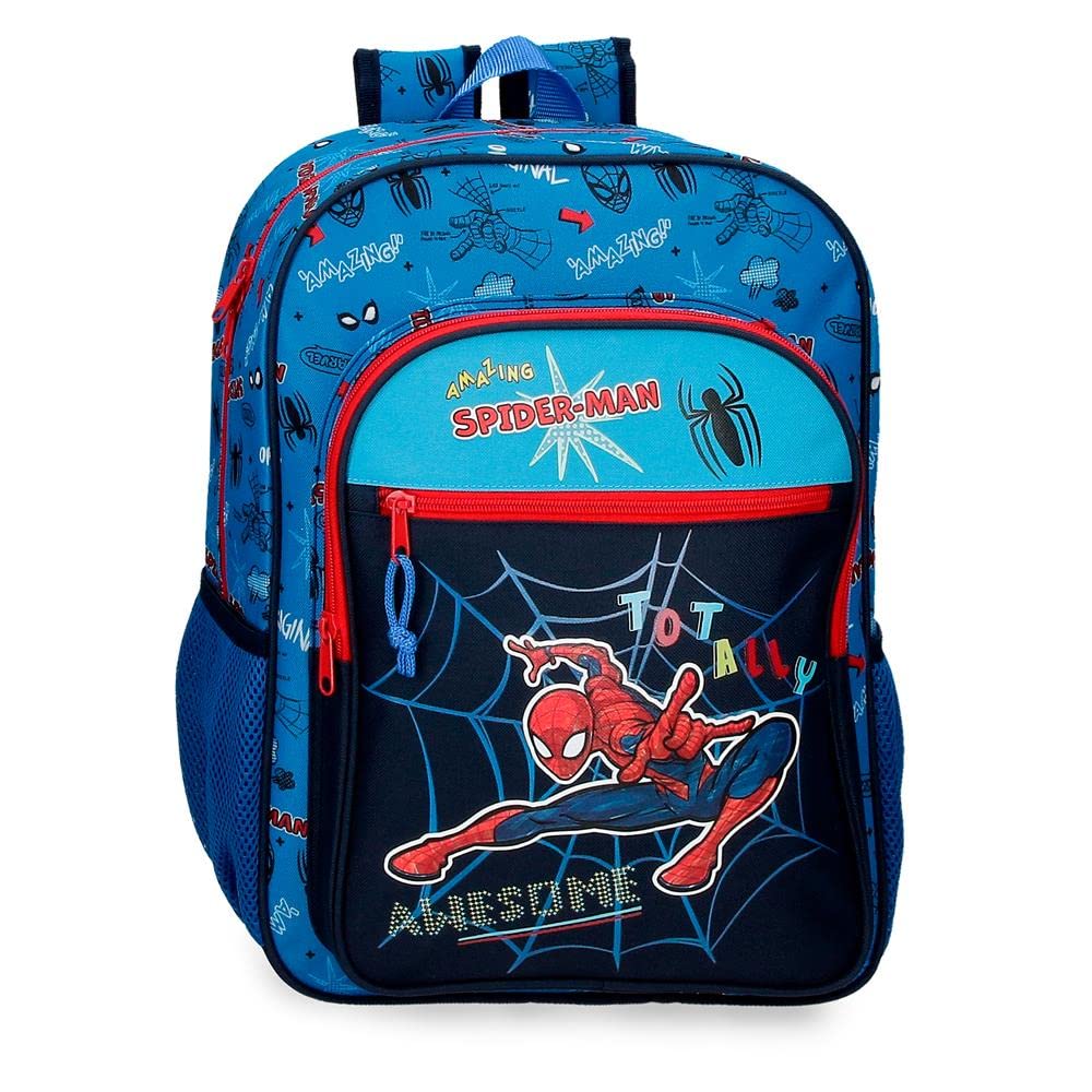 Marvel Spiderman Totally awesome Mochila Escolar Adaptable a Carro Azul 30x40x13 cms Poliéster 15,6L