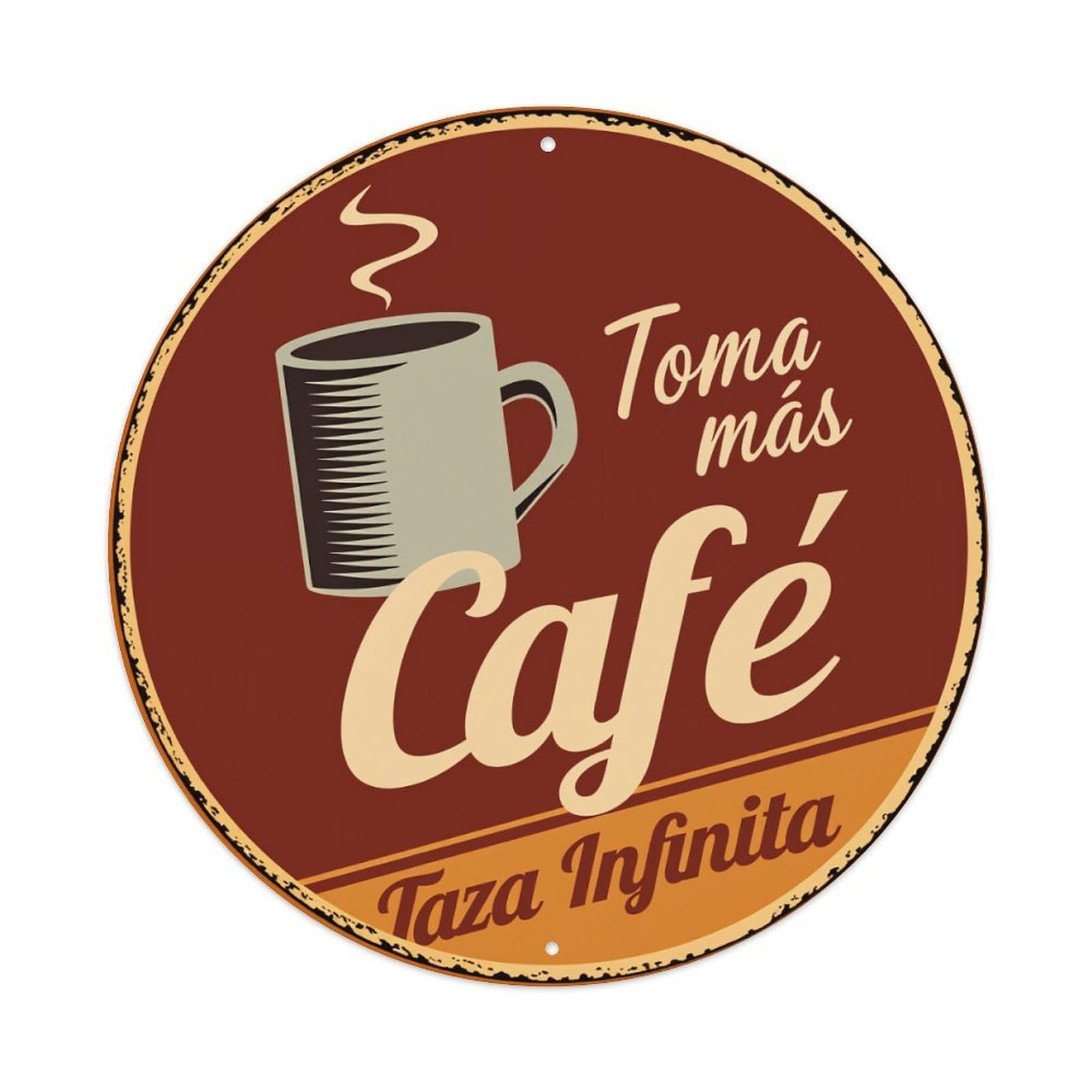 Cafe Cup Steam Text Logo Round Tin Sign Vintage Style Metal Sign Home Bar Garden Wall Plaque Decor Metal Poster 8x8 Inch