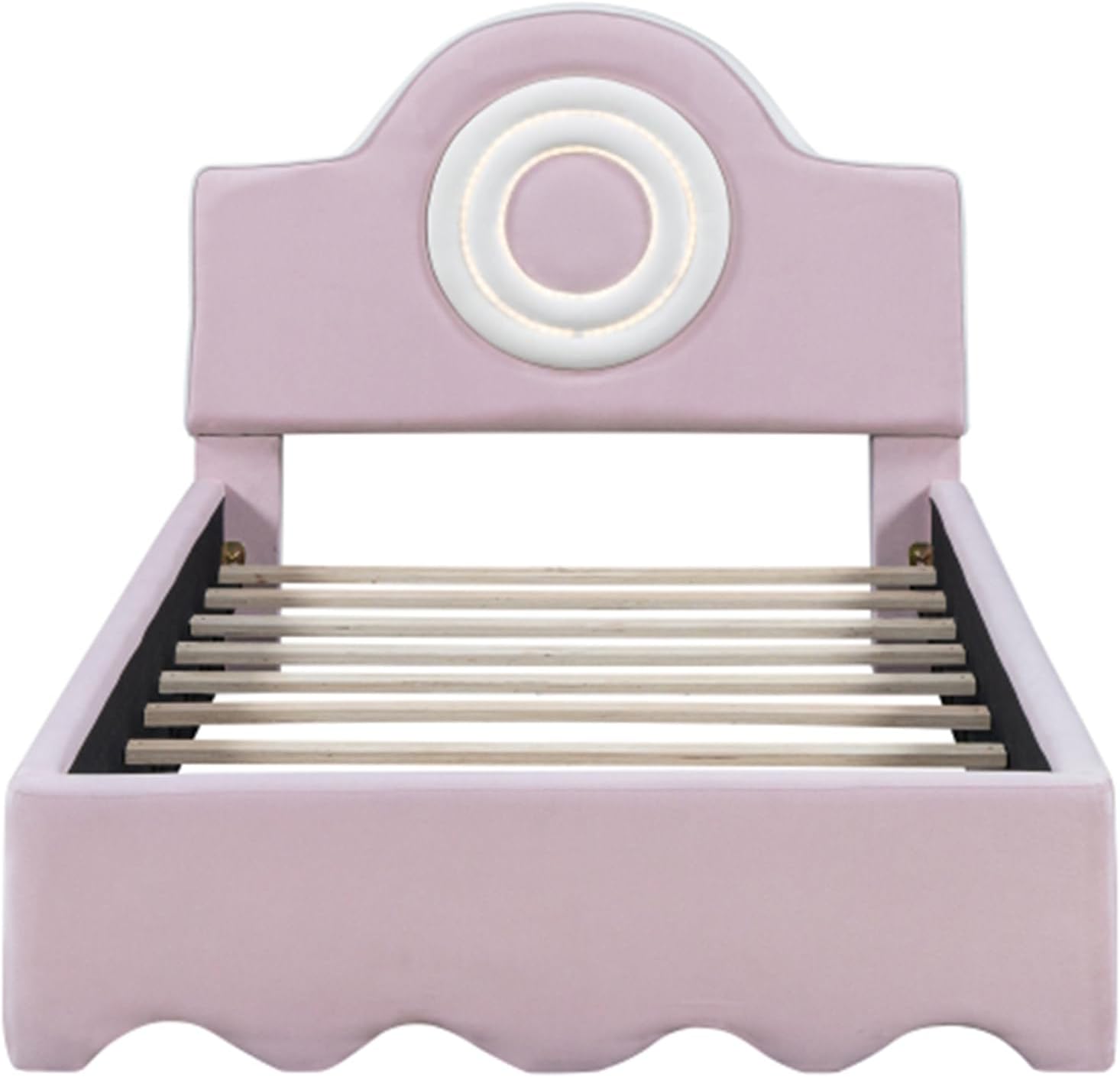 Minimalist Fully Upholstered Double Upholstered Platform Bed with LED Headboard, Pink