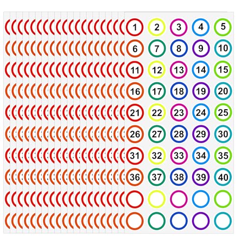 1000 Pcs Number Stickers 1-40 Polka Dot Consecutive Number Labels Colored Removable Numbers Decals for Storage Boxes Cabinets Bookshelves Desks Chairs Office Indoor Outdoor (1”, 20 Sheets)