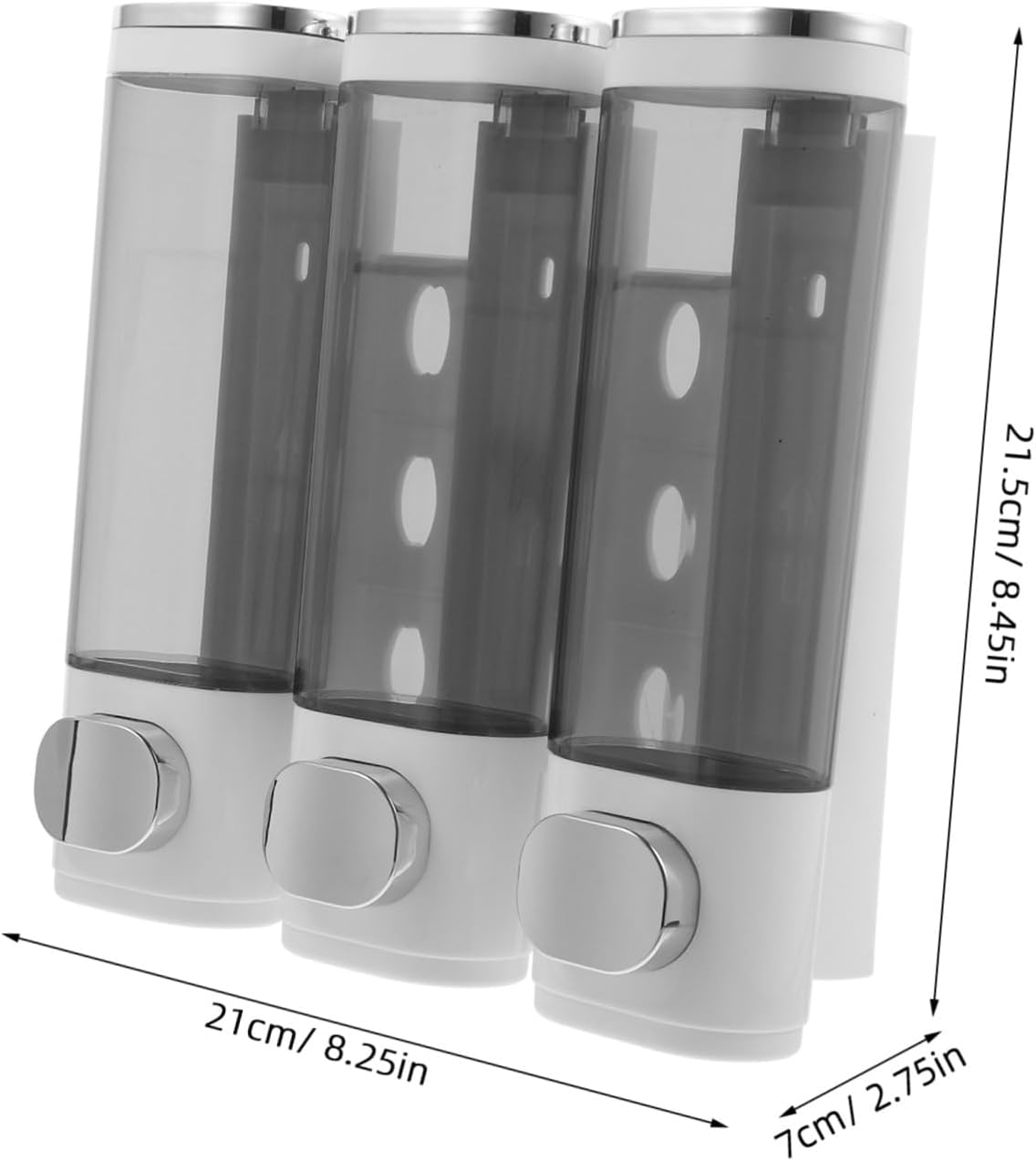 Manual 3-in-1 Wall Mounted Soap Dispenser with Chrome Electroplated Finish, Shower Shampoo Conditioner and Liquid Soap Holder for Bathroom Use
