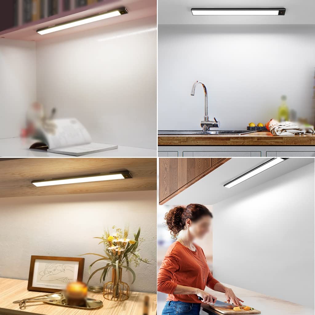 Lampe LED rechargeable avec détecteur de mouvement sans fil pour cuisine et garage 60 cm Blanc Idéal pour les placards et les escaliers