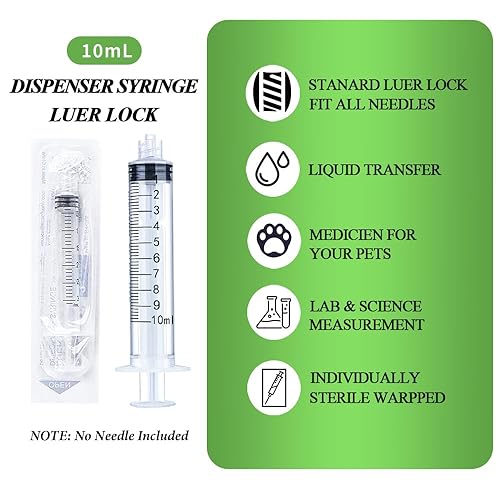 Miniatura 2 de Paquete de 100 jeringas Luer Lock de 0.3 fl oz con tapa, jeringa de 10 cc sin aguja para líquido, envuelta esterilizada individual