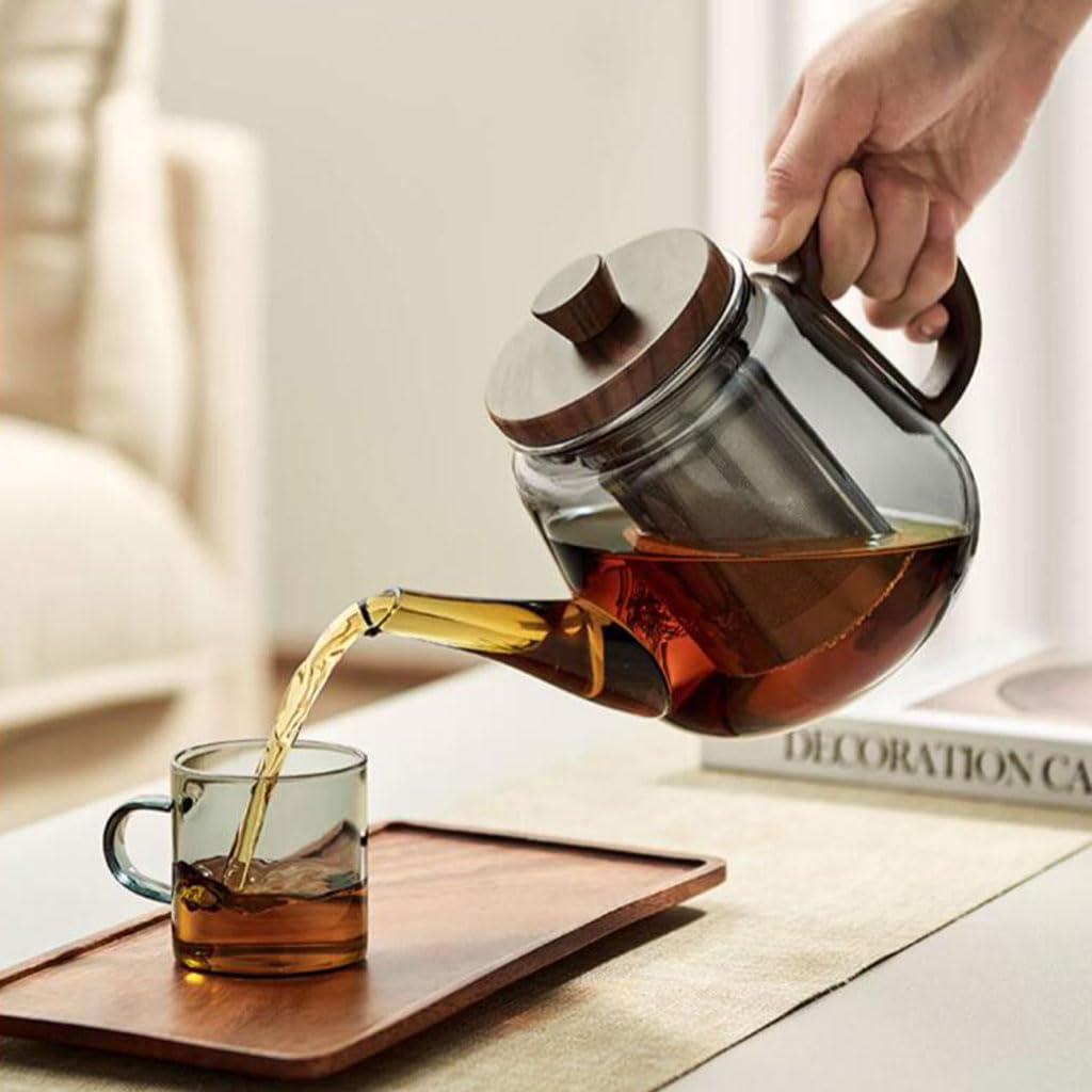 Home-Teekanne mit großem Fassungsvermögen und Seitengriff und Edelstahlsieb, Glas-Teebereiter für losen Teekessel, 900 ml/31,7 oz