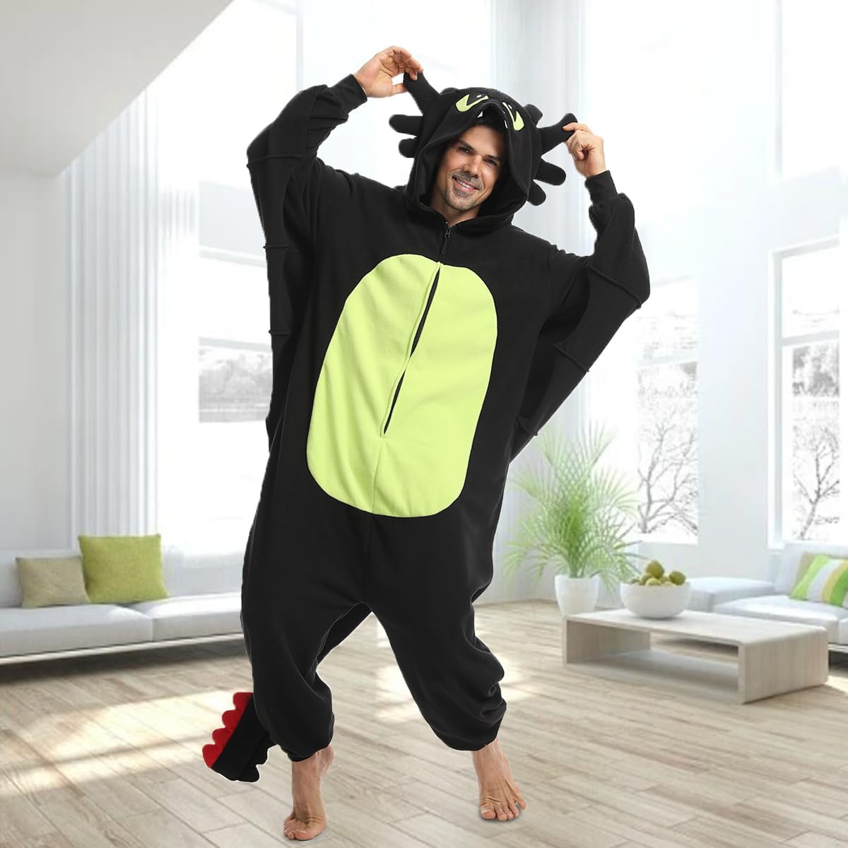 Laahoem Animal Black Dragon Pajamas Zipper Unisex Adult Hooded Men Women Jumpsuit Costume Cosplay Sleepwear - Image 3