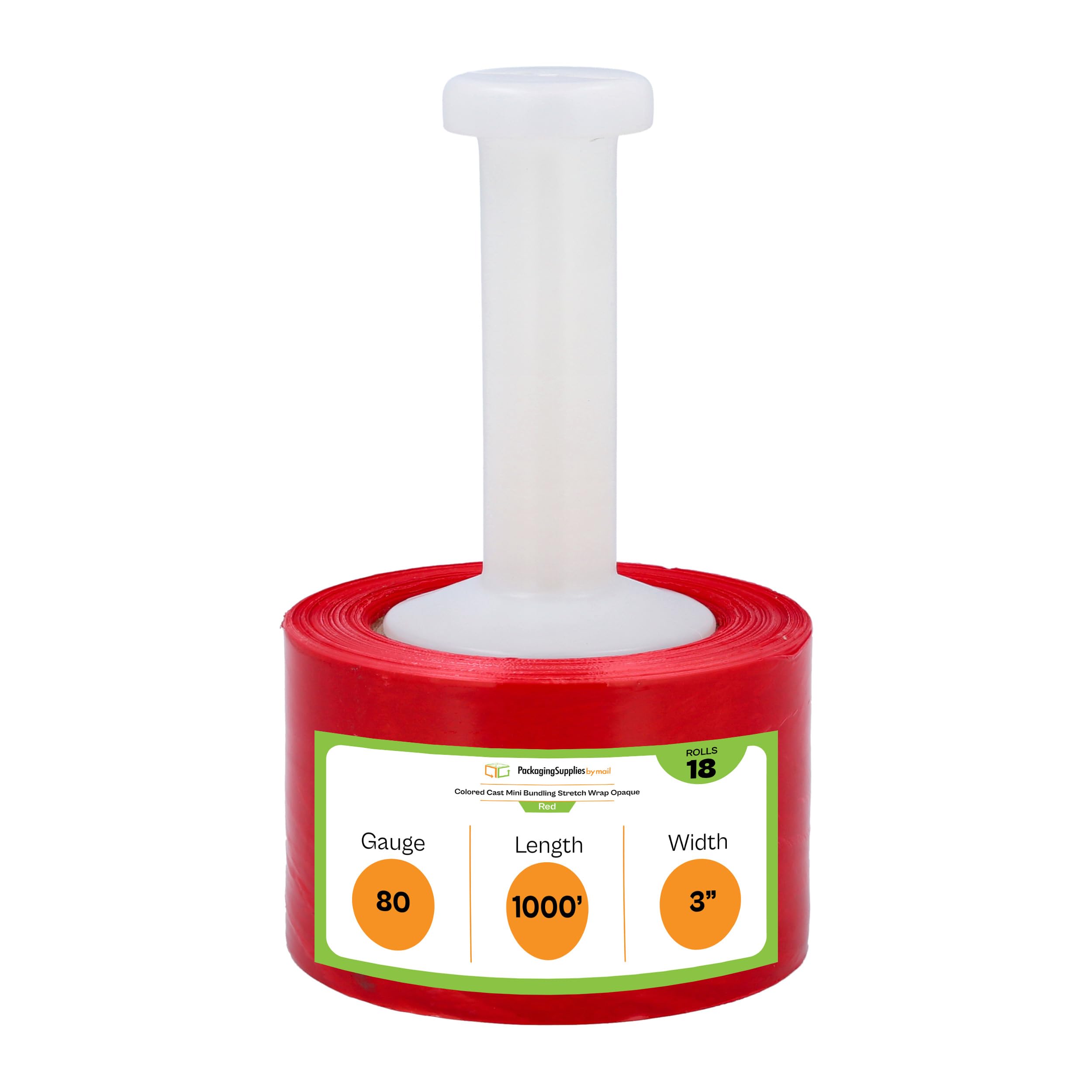 PSBM 18 Rolls Dark Red 3 Inch x 1000 Feet 80 Gauge Mini Stretch Film/Wrap with Plastic Handle, Heavy Duty Industrial Strength Shrink/Plastic Wrap for