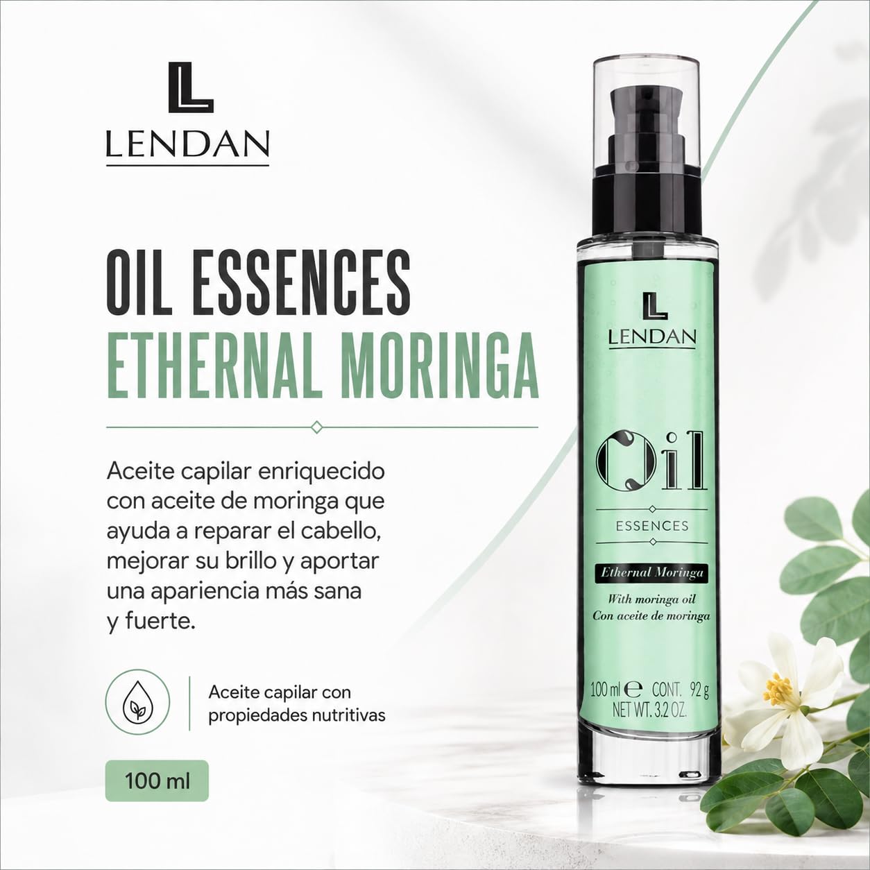 Aceite Capilar con Aceite de Moringa - 100 ml - Sérum para el Cabello - Rejuvenecedor Capilar - Hidrata, Nutre y Aporta Fuerza al Cabello