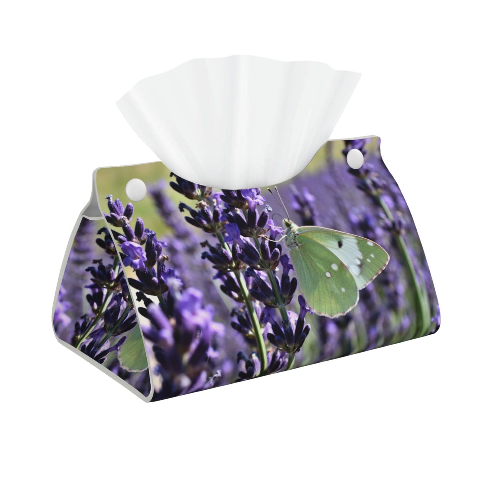 Lavender Butterfly Field Long Leather Tissue Box Cover-Waterproof PU Leather Tissue Holder for Bathroom, Decorative Rectangular Tissue Case
