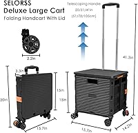 Vista 5 de SELORSS Carrito plegable portátil plegable con ruedas, cesta de mano rodante, carrito para profesores con tapa, resistente al desgaste, rueda