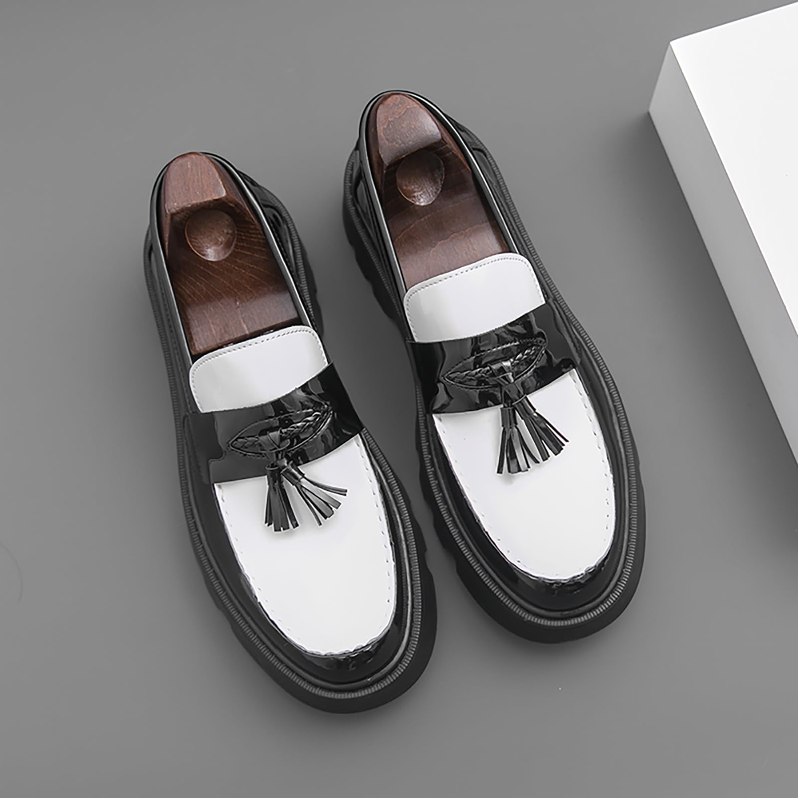 Mocasines De Charol Sintético con Borlas para Hombre Zapatos De Vestir Elegantes Formales De Estilo Business Casual Y Sin Cordones