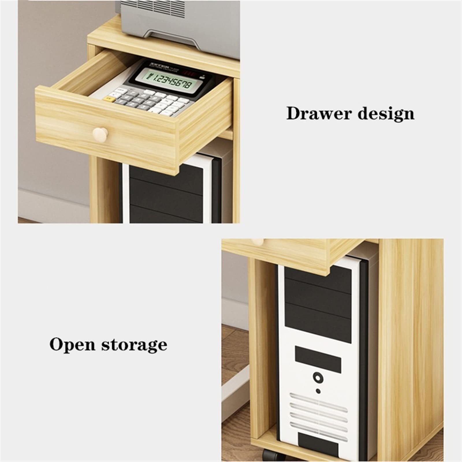 Práctico Soporte de Torre for PC con Almacenamiento, Soporte for CPU rodante Madera 2 Niveles cajón, for Caja Carrito Impresora móvil for Oficina en casa(Blanco)