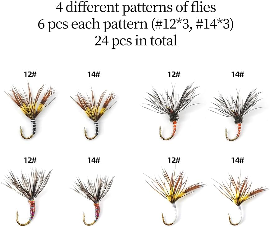 Wifreo 24PCS Tenkara Flies Flies with Waterproof Fly Box Tenkara Fishing Fly.Fly Fishing Flies for Trout, Grayling, Panfish, etc