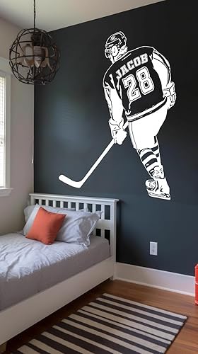 Miniatura 20 de Calcomanía de pared de camisetas de hockey personalizadas, calcomanía personalizada de jugador de hockey, elige nombre y número, calcomanías