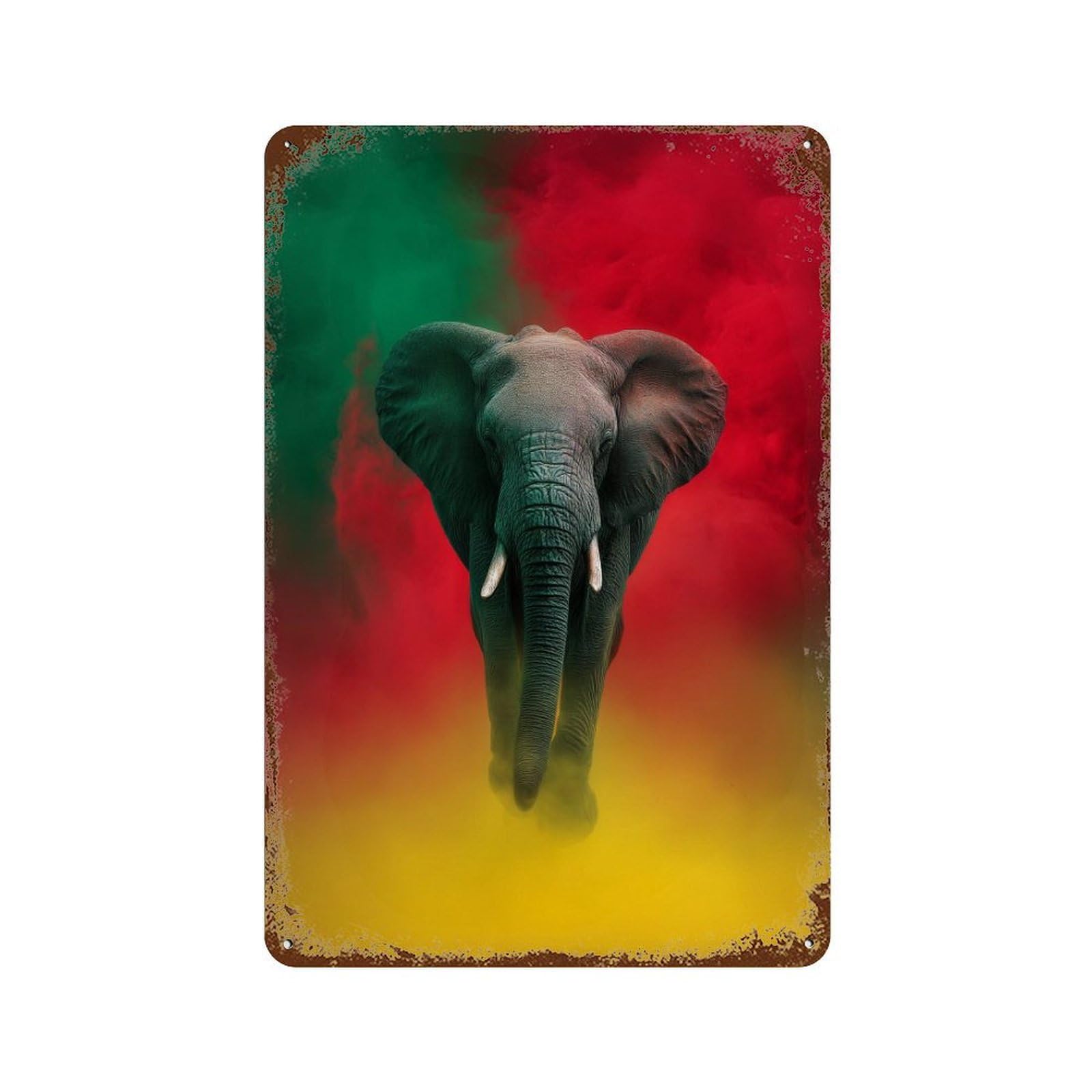 Colorful Elephant Art Print-1 Aged Metal Wall Plaque 11.8"x7.9", Classic Wall Plaque for Garage, Pub Or Kitchen