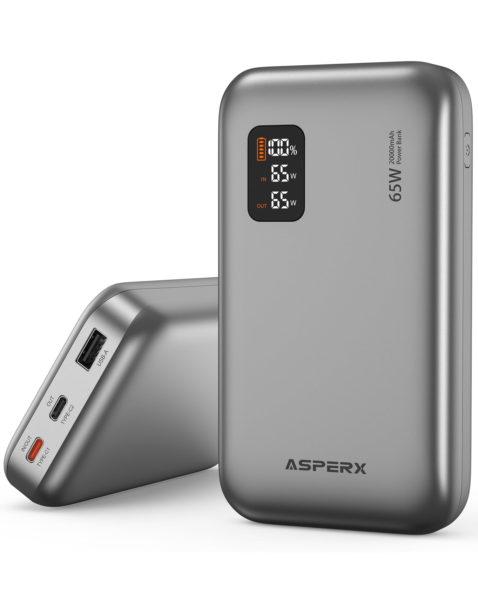 AsperX Power Bank, 20000mAh 65W Fast Charging Laptop Portable Charger, USB C in&Out Battery Pack Power Bank for Laptop, MacBook Pro, iPad Pro, iPhone 15/14/13/12 Series, Steam Deck